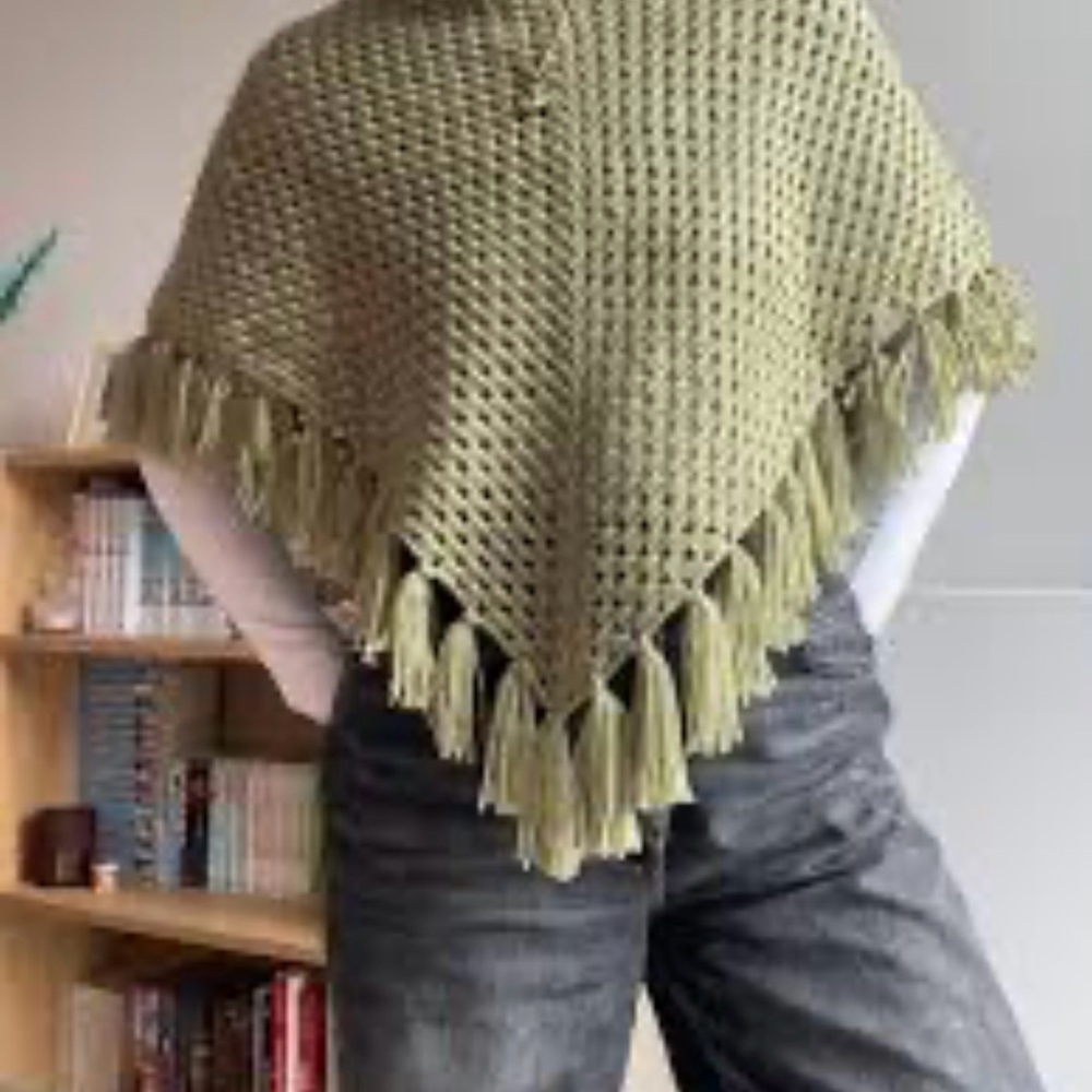 Christopher & Banks Sage Green Fringe Poncho